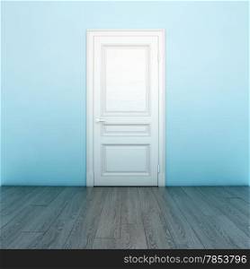 Empty Light Blue Interior With White Door