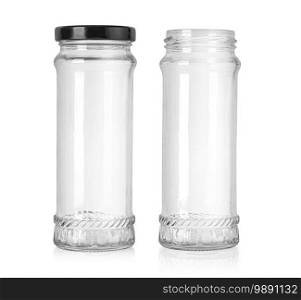 Empty long glass canning jar over a white background with clipping path