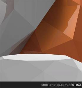 Empty low poly laminate shelf on laminate table and low poly geometric background