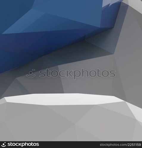 Empty low poly laminate shelf on laminate table and low poly geometric background