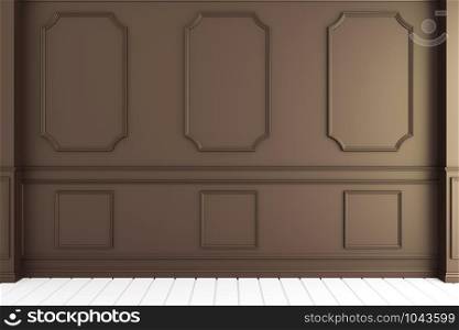 Empty luxury room interior with wall moulding design on white wooden floor. 3D rendering