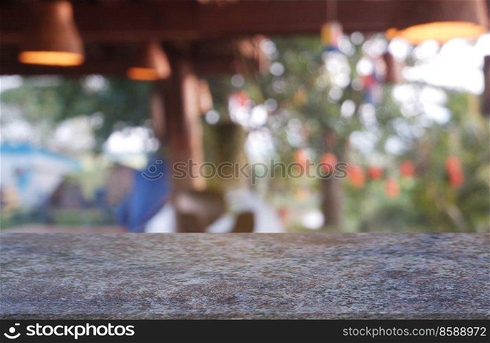Empty marble stone table in front of abstract blurred green of garden and house background. For montage product display or design key visual layout - Image 