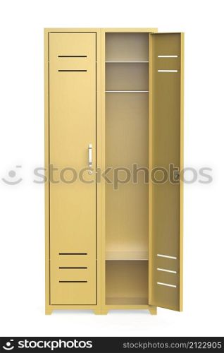 Empty metal lockers on white background
