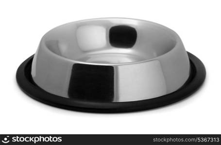 Empty metal pet bowl isolated on white