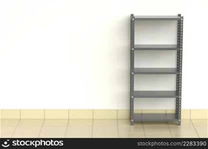 Empty metal shelf in storage room