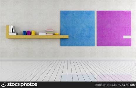 empty minimalist interior with colored stucco wall - rendering
