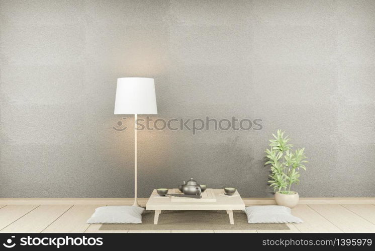 Empty Minimalist modern zen living room with wood floor and decor japanese style.3d rendering