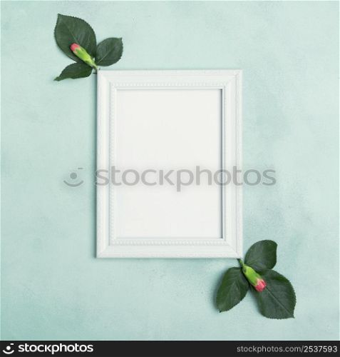 empty mock up frame with copy space carnation flowers