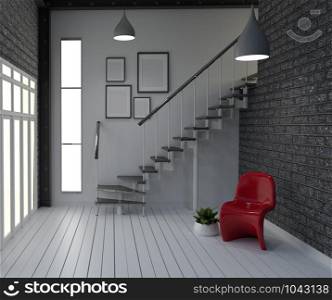 Empty,Modern loft style living interior design. 3d rendering