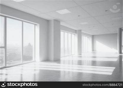 Empty modern office background . Workspace interior design white color . Clean and bright office gallery background. Peculiar AI generative image.. Empty modern office background . Workspace interior design white color .