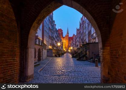 Empty night street Mariacka, St Mary, street in Gdansk Old Town, Poland. Mariacka street in Gdansk Old Town, Poland