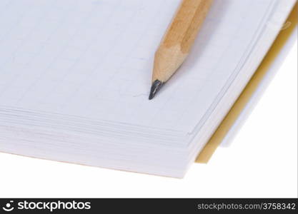 empty notebook and pencil isolated on white background