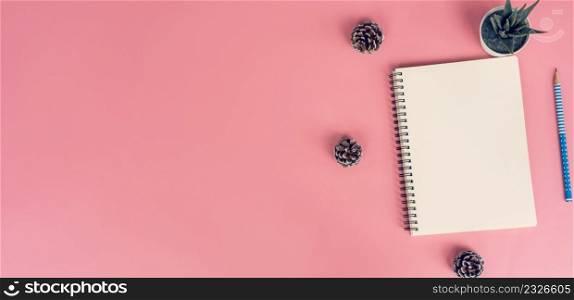 empty notebook on color background with copy space