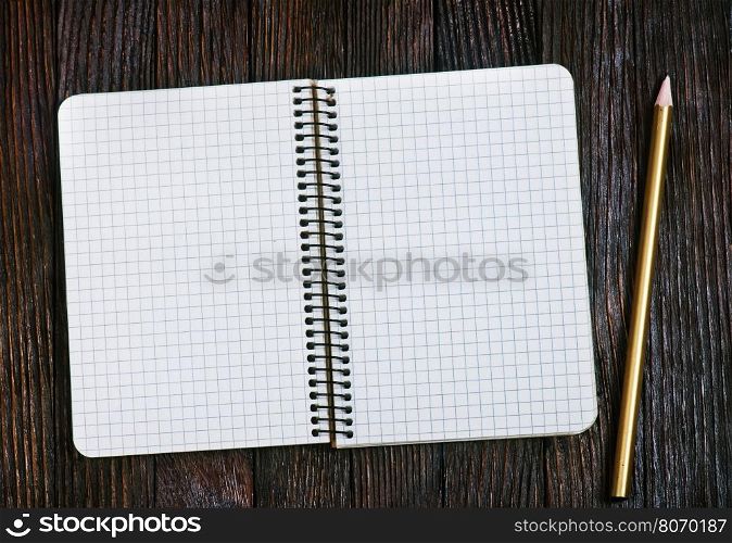 empty notebook on the wooden table, notebook on a table
