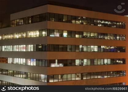 Empty office buildings at night, Glendale, California