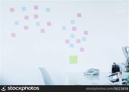Empty office with colorful adhesive notes on the wall