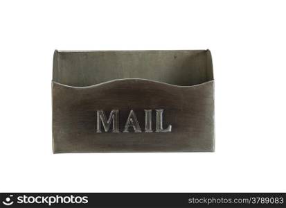 Empty old metal mailbox isolated on white