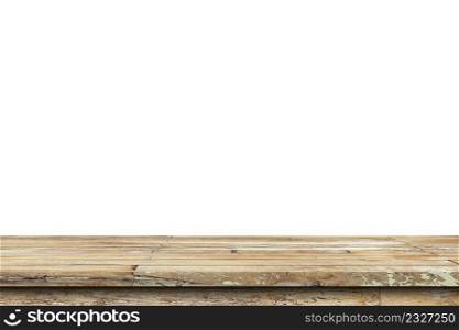 Empty old wood table on isolate white background and display montage with copy space for product.