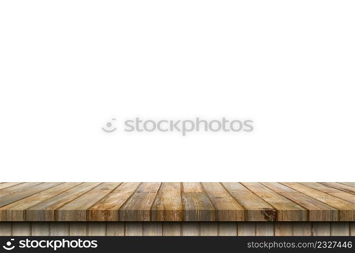 Empty old wood table on isolate white background and display montage with copy space for product.