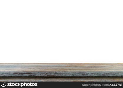 Empty old wood table on isolate white background and display montage with copy space for product.