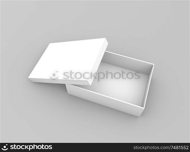 Empty open box on a gray background. 3d render illustration.. Empty open box on a gray background.