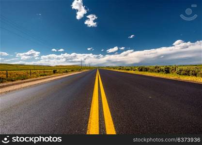 Empty open highway in Wyoming, USA