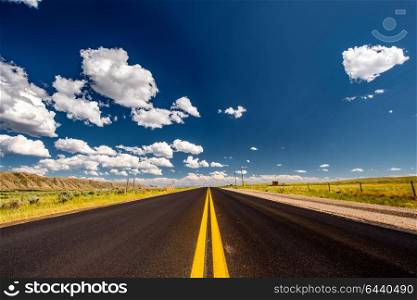 Empty open highway in Wyoming, USA