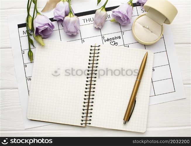 empty open notebook wedding planner
