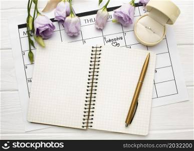 empty open notebook wedding planner