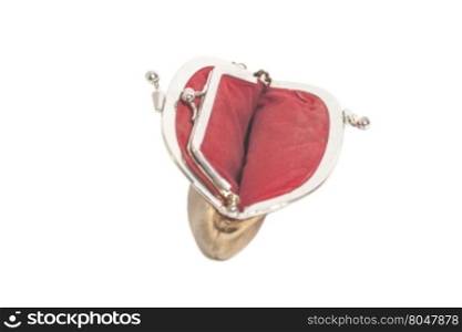 Empty open purse isolated on white background