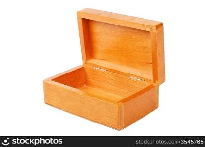 Empty open wooden box isoleate on white