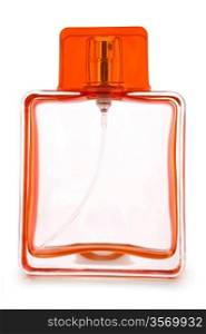 empty orange perfume bottle isolated