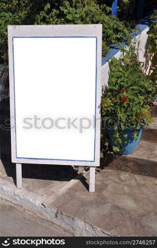 empty outdoor restaurant/pub menu in Greece
