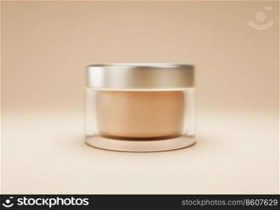 Empty packaging clear cosmetic cream jar isolated on golden background with cut path ready for product design. 3d render
