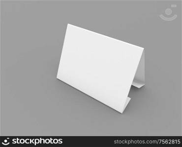 Empty paper desktop card for advertising on a gray background. 3d render illustration.. Empty paper desktop card for advertising .