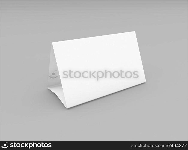 Empty paper triangle card on gray background. 3d render illustration.. Empty paper triangle card on gray background.