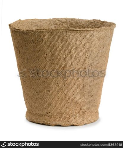 Empty peat pot isolated on white