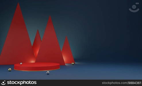 Empty pedestal podium display with triangle stand background, Abstract 3D render with copy space for branding banner, showcase for product promotion