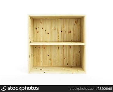 empty pine shelf, isolated 3d render