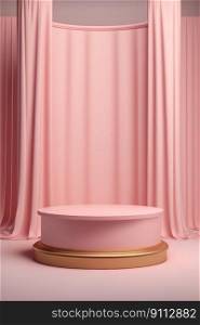 Empty pink podium with curtains for product display