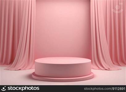 Empty pink podium with curtains for product display