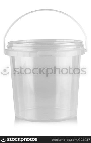 Empty plastic food bucket isolated on white. The Empty plastic food bucket isolated on white