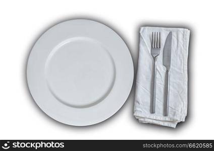 Empty plate with cutlery isolated concept.. Empty plate with cutlery isolated concept