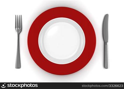 empty plate with knife and fork isolated on white