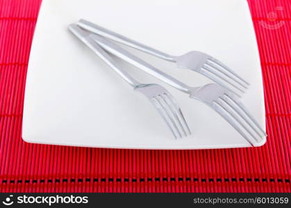 Empty plate with utensils