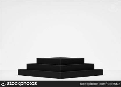 Empty podium Blank product shelf standing backdrop white background. 3D rendering.
