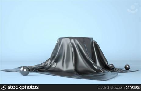 Empty podium covered with black cloth. 3d.. Empty podium covered with black cloth. 3d illustration