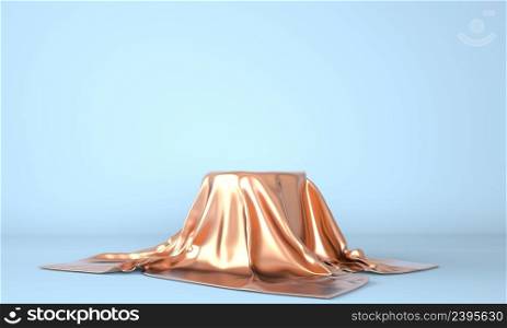 Empty podium covered with gold cloth. 3d.. Empty podium covered with gold cloth. 3d illustration