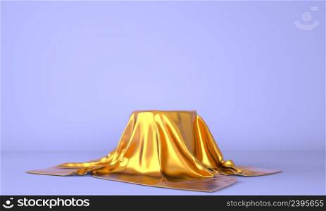Empty podium covered with gold cloth. 3d.. Empty podium covered with gold cloth. 3d illustration
