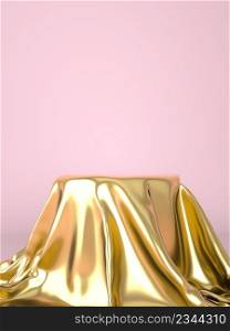 Empty podium covered with golden cloth. 3d.. Empty podium covered with golden cloth. 3d illustration